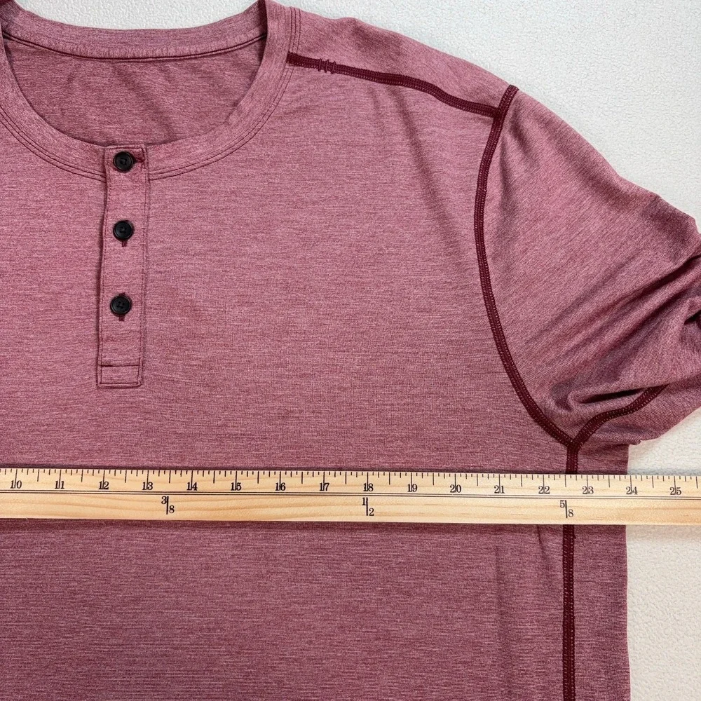 Lululemon T.H.E. HenleyShirt Men's 2XL* Heathered Rosewood Red Logo *SMALL HOLE* - Picture 8 of 16